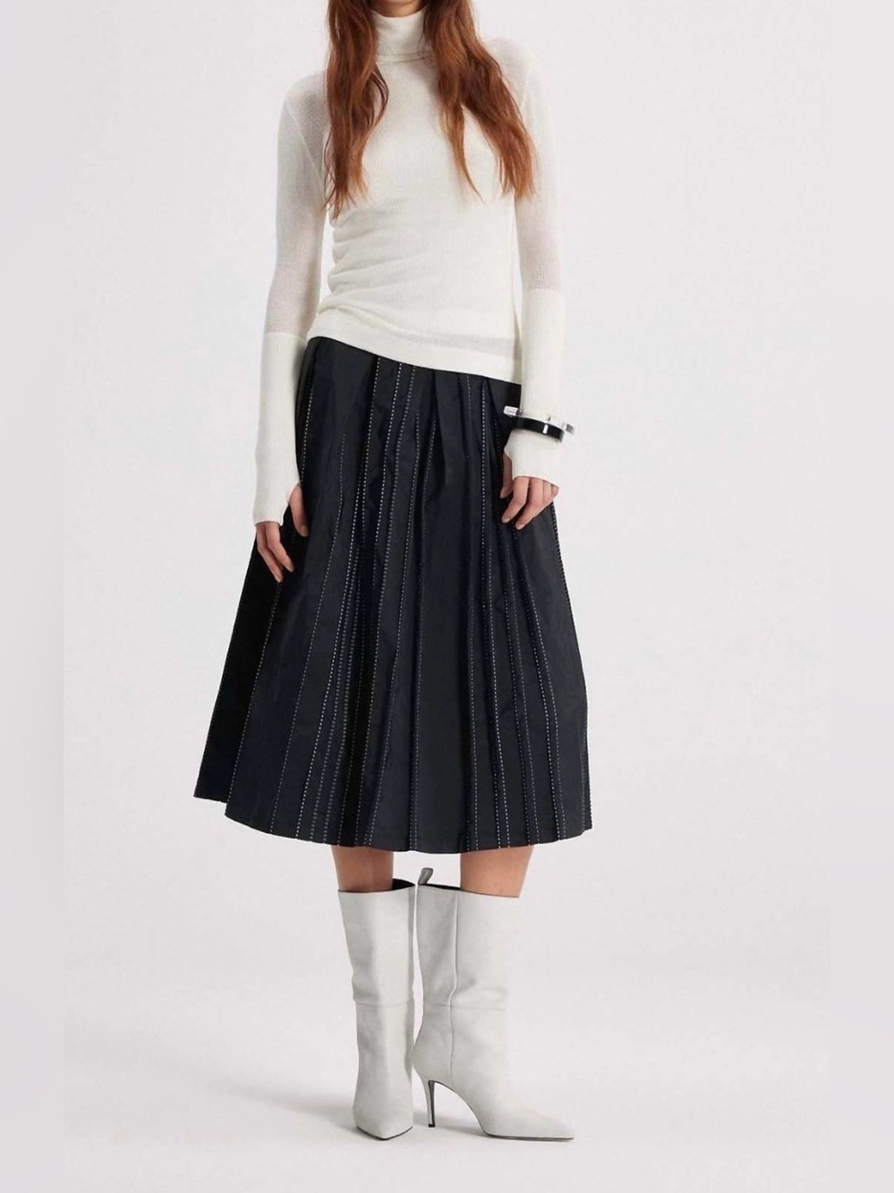NWT Theo The Label Theia Striped Taffeta Pleated Midi Skirt